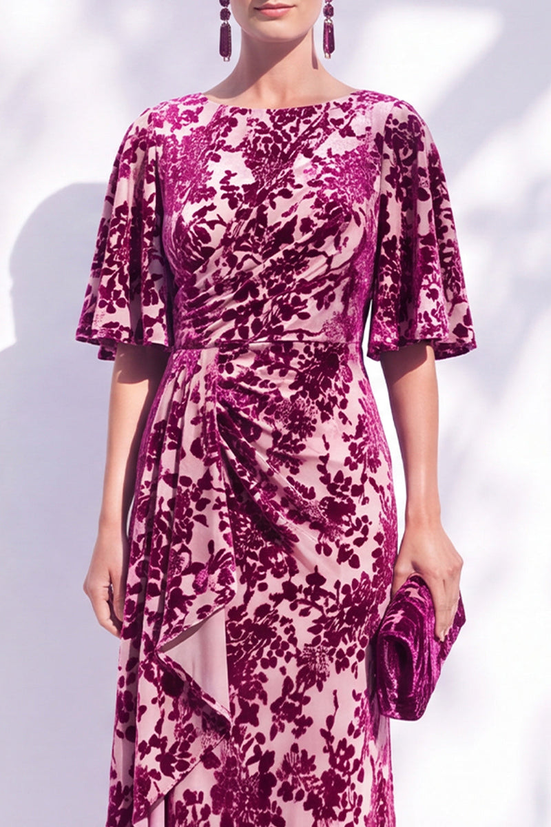 Laden Sie das Bild in den Galerie-Viewer, Salbeigrünes Blumen Meerjungfrauen Bateau-Hals Gerafftes Langes Mutter der Braut Kleid mit Schärpe