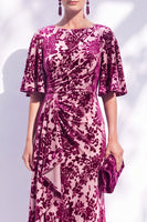 Laden Sie das Bild in den Galerie-Viewer, Salbeigrünes Blumen Meerjungfrauen Bateau-Hals Gerafftes Langes Mutter der Braut Kleid mit Schärpe