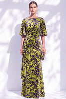 Laden Sie das Bild in den Galerie-Viewer, Salbeigrünes Blumen Meerjungfrauen Bateau-Hals Gerafftes Langes Mutter der Braut Kleid mit Schärpe