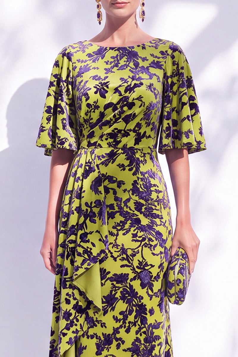 Laden Sie das Bild in den Galerie-Viewer, Salbeigrünes Blumen Meerjungfrauen Bateau-Hals Gerafftes Langes Mutter der Braut Kleid mit Schärpe