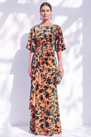 Laden Sie das Bild in den Galerie-Viewer, Salbeigrünes Blumen Meerjungfrauen Bateau-Hals Gerafftes Langes Mutter der Braut Kleid mit Schärpe