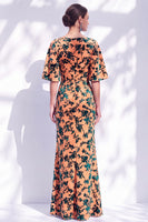 Laden Sie das Bild in den Galerie-Viewer, Salbeigrünes Blumen Meerjungfrauen Bateau-Hals Gerafftes Langes Mutter der Braut Kleid mit Schärpe