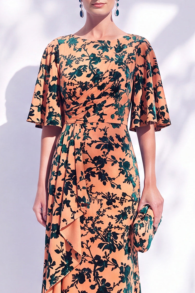Laden Sie das Bild in den Galerie-Viewer, Salbeigrünes Blumen Meerjungfrauen Bateau-Hals Gerafftes Langes Mutter der Braut Kleid mit Schärpe