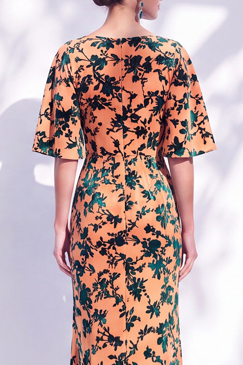 Laden Sie das Bild in den Galerie-Viewer, Salbeigrünes Blumen Meerjungfrauen Bateau-Hals Gerafftes Langes Mutter der Braut Kleid mit Schärpe