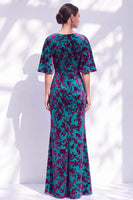 Laden Sie das Bild in den Galerie-Viewer, Salbeigrünes Blumen Meerjungfrauen Bateau-Hals Gerafftes Langes Mutter der Braut Kleid mit Schärpe