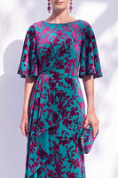 Laden Sie das Bild in den Galerie-Viewer, Salbeigrünes Blumen Meerjungfrauen Bateau-Hals Gerafftes Langes Mutter der Braut Kleid mit Schärpe
