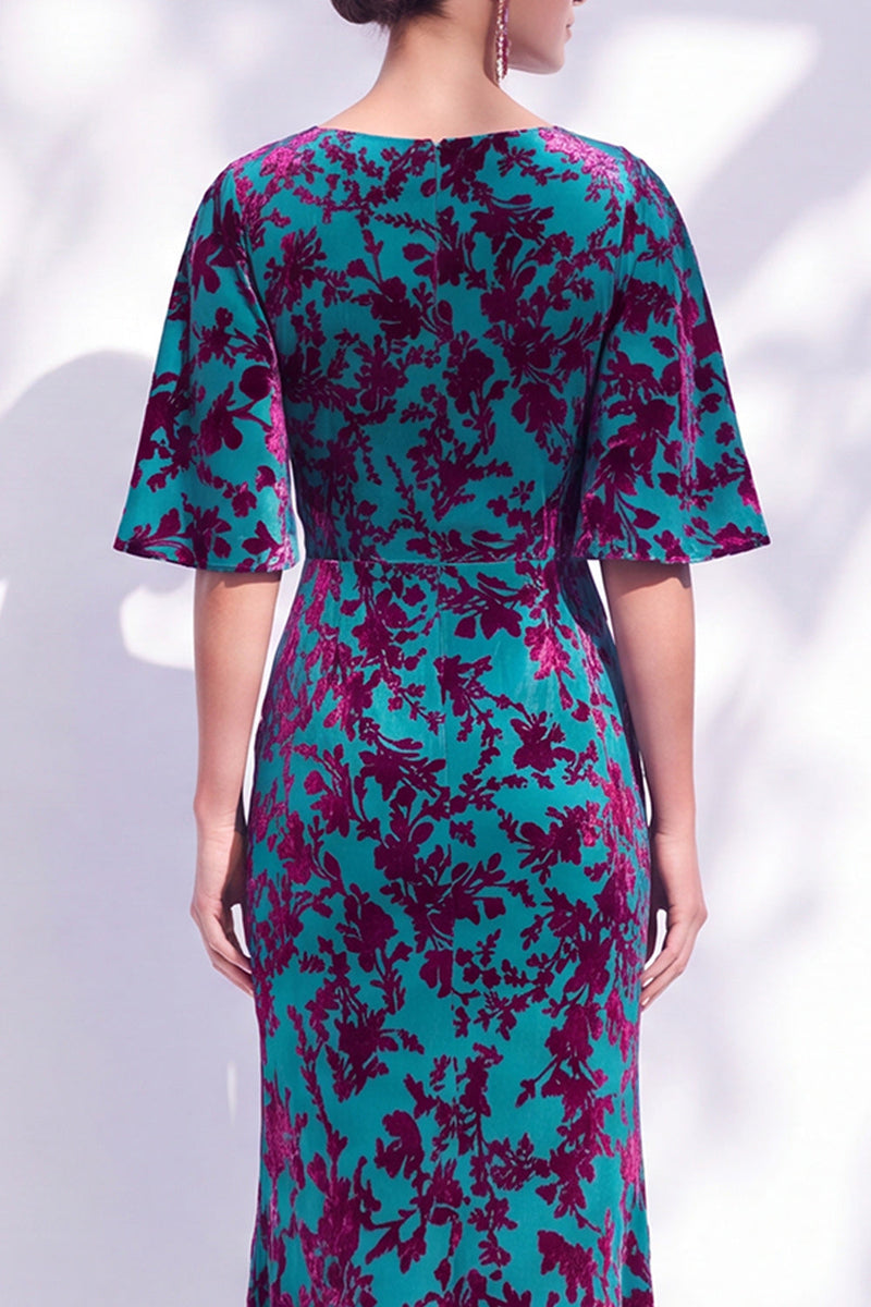 Laden Sie das Bild in den Galerie-Viewer, Salbeigrünes Blumen Meerjungfrauen Bateau-Hals Gerafftes Langes Mutter der Braut Kleid mit Schärpe