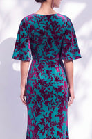 Laden Sie das Bild in den Galerie-Viewer, Salbeigrünes Blumen Meerjungfrauen Bateau-Hals Gerafftes Langes Mutter der Braut Kleid mit Schärpe