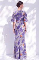 Laden Sie das Bild in den Galerie-Viewer, Salbeigrünes Blumen Meerjungfrauen Bateau-Hals Gerafftes Langes Mutter der Braut Kleid mit Schärpe