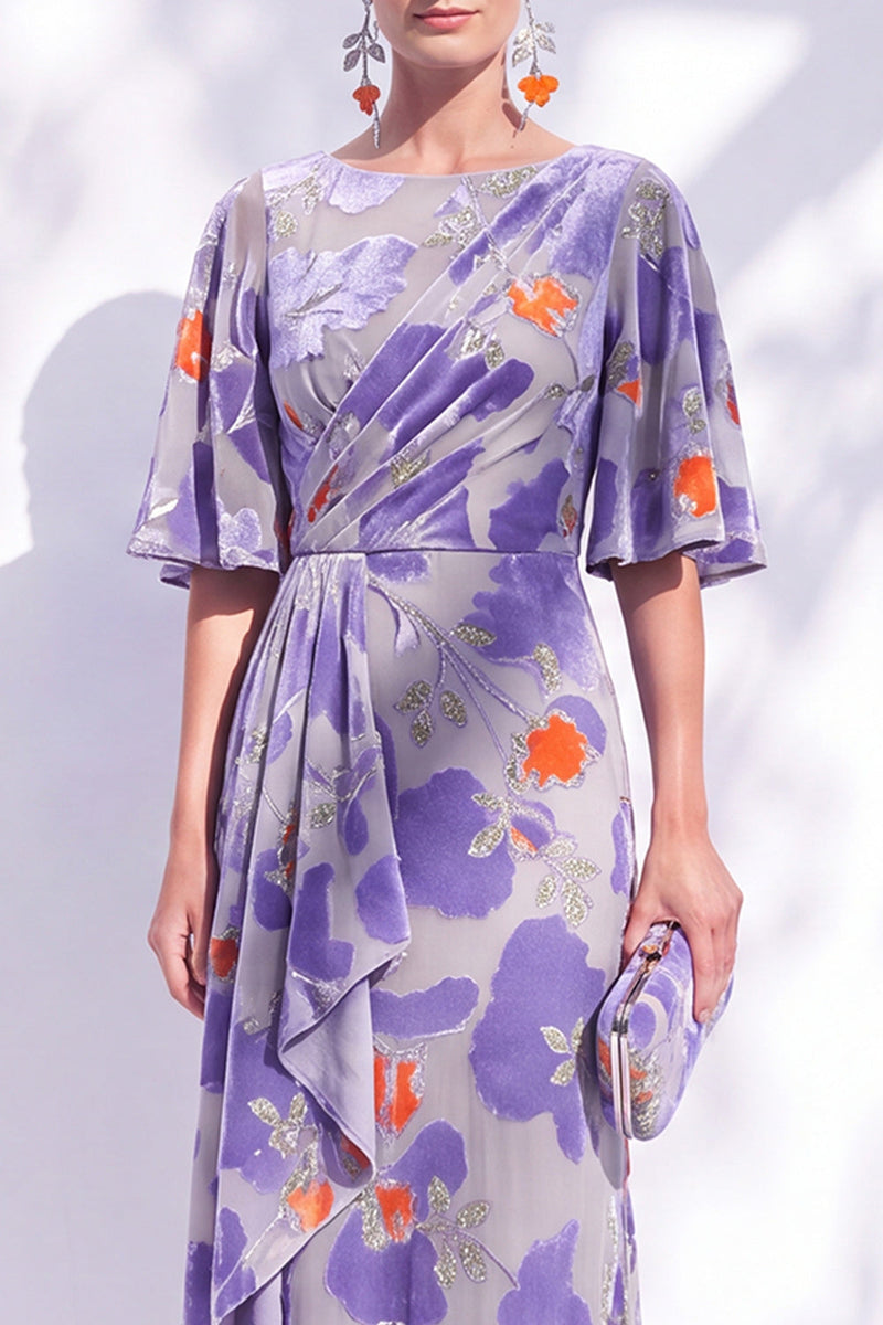 Laden Sie das Bild in den Galerie-Viewer, Salbeigrünes Blumen Meerjungfrauen Bateau-Hals Gerafftes Langes Mutter der Braut Kleid mit Schärpe