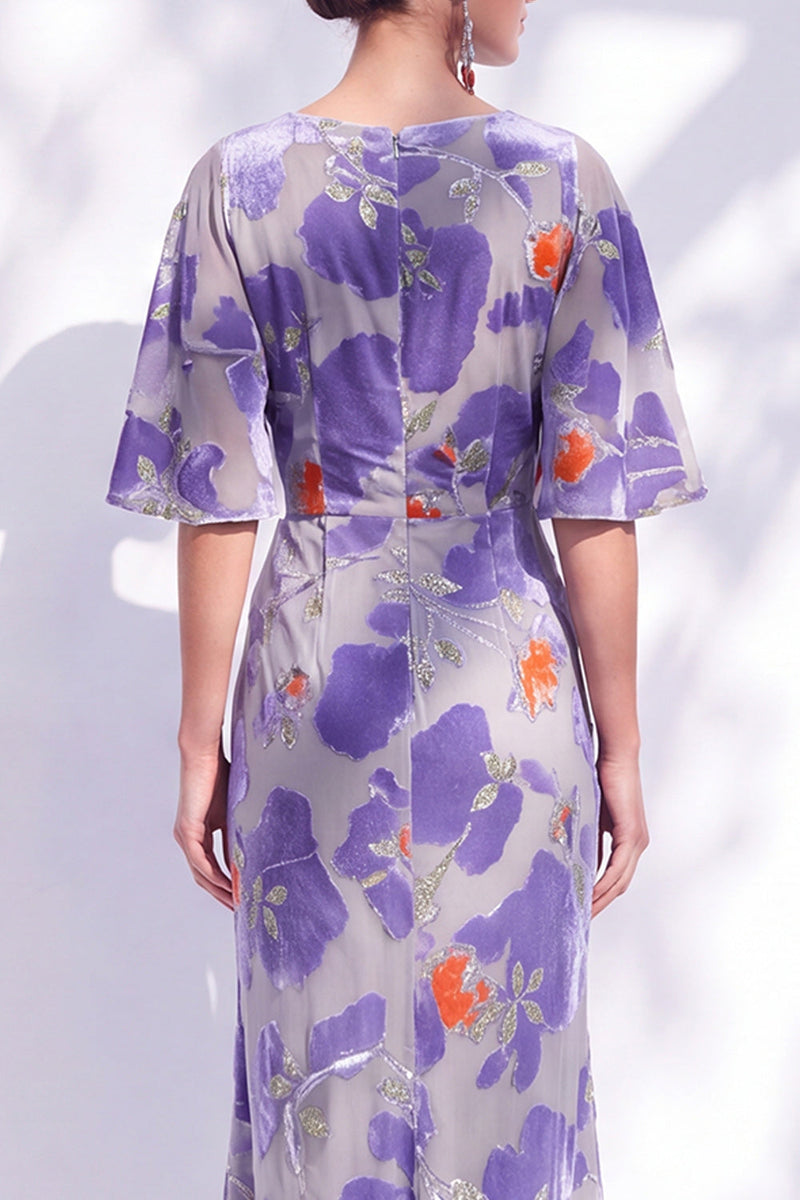 Laden Sie das Bild in den Galerie-Viewer, Salbeigrünes Blumen Meerjungfrauen Bateau-Hals Gerafftes Langes Mutter der Braut Kleid mit Schärpe