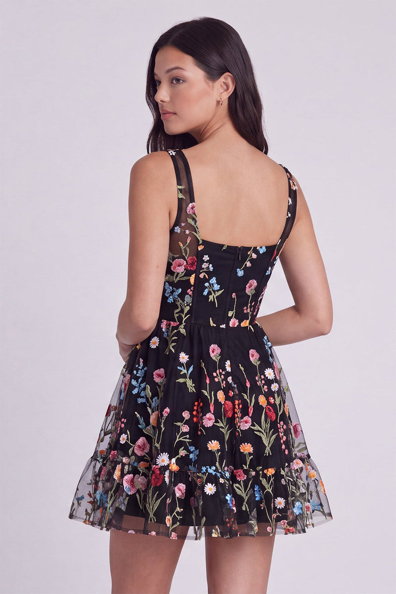 Laden Sie das Bild in den Galerie-Viewer, Elfenbein Blumen Korsett A-Linie Quadrathals Mini Standesamt Kleid
