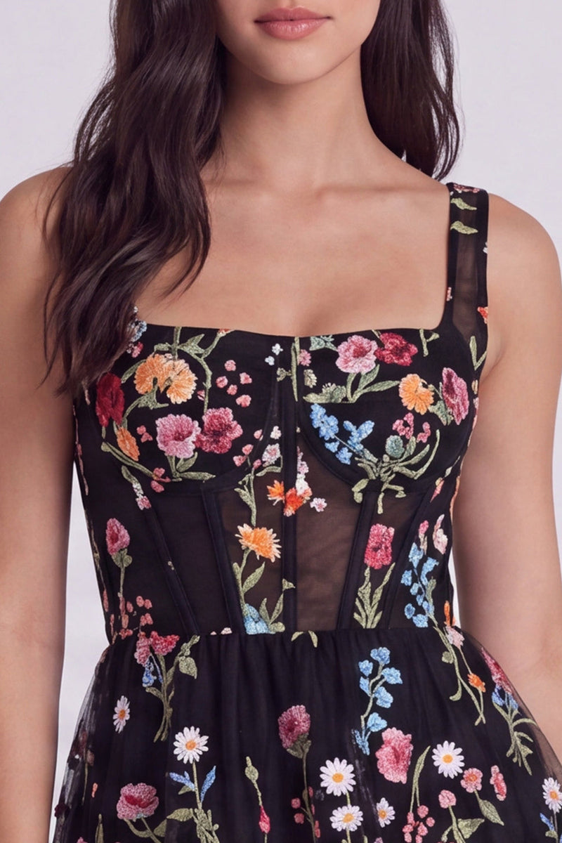 Laden Sie das Bild in den Galerie-Viewer, Elfenbein Blumen Korsett A-Linie Quadrathals Mini Standesamt Kleid