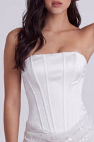Laden Sie das Bild in den Galerie-Viewer, Trägerloses Korsett Bodycon Pailletten Kleines weißes Kleid mit Schnürung hinten