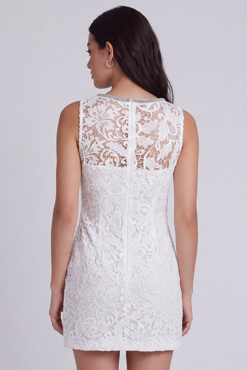 Laden Sie das Bild in den Galerie-Viewer, Elfenbein Bodycon V-Ausschnitt Blumen Perlen Kurzes Standesamt Kleid