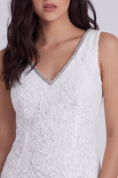 Laden Sie das Bild in den Galerie-Viewer, Elfenbein Bodycon V-Ausschnitt Blumen Perlen Kurzes Standesamt Kleid