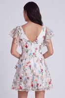 Laden Sie das Bild in den Galerie-Viewer, Elfenbein Blumen A-Linie Standesamt Kleid mit V-Ausschnitt und Rüschen
