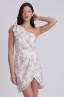 Laden Sie das Bild in den Galerie-Viewer, Einschulter Floral Bodycon Kleines weißes Kleid mit Schleife