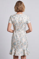 Laden Sie das Bild in den Galerie-Viewer, Hellblaues V-Ausschnitt Floral Bodycon Mini Arbeitskleid mit Rüschen und Kurzärmeln