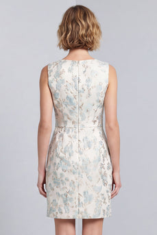 Hellblaues Geblümtes Rundhals Bodycon Mini Arbeitskleid