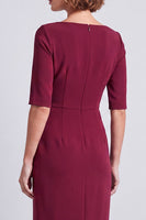 Laden Sie das Bild in den Galerie-Viewer, Marineblaues Quadratisches Halsausschnitt Bodycon Halbärmel Midi Arbeitskleid mit Schlitz