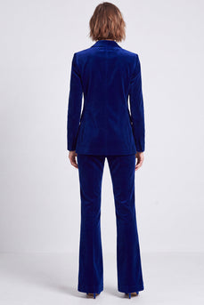 Königsblaue Samt Peak Revers Zweiteilige Einknopf Slim Fit Damenanzüge