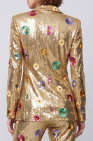Laden Sie das Bild in den Galerie-Viewer, Glitzernde 2-teilige Gold-Peak-Revers Pailletten Ein-Knopf Abschlussballanzüge