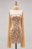 Laden Sie das Bild in den Galerie-Viewer, Goldene Trägerloses Pailletten Bodycon Kurzes Abendkleid mit Schlitz