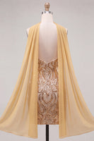 Laden Sie das Bild in den Galerie-Viewer, Goldene Trägerloses Pailletten Bodycon Kurzes Abendkleid mit Schlitz