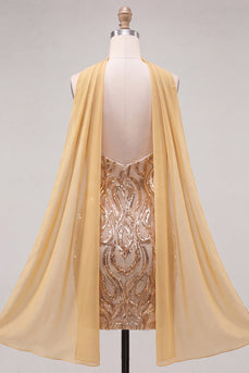 Goldene Trägerloses Pailletten Bodycon Kurzes Abendkleid mit Schlitz