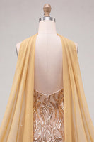 Laden Sie das Bild in den Galerie-Viewer, Goldene Trägerloses Pailletten Bodycon Kurzes Abendkleid mit Schlitz