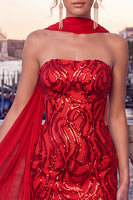 Laden Sie das Bild in den Galerie-Viewer, Goldene Trägerloses Pailletten Bodycon Kurzes Abendkleid mit Schlitz