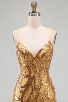 Laden Sie das Bild in den Galerie-Viewer, Dunkelblaues Pailletten Bodycon Spaghetti-Träger Kurzes Abendkleid mit Schnürung hinten