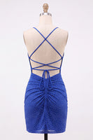 Laden Sie das Bild in den Galerie-Viewer, Königsblaues Bodycon Strass Kurzes Abendkleid mit Rückenschnürung
