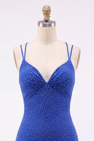 Laden Sie das Bild in den Galerie-Viewer, Königsblaues Bodycon Strass Kurzes Abendkleid mit Rückenschnürung