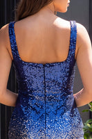 Laden Sie das Bild in den Galerie-Viewer, Glitzerndes Grünes und Goldenes Bodycon Quadrathals Pailletten Kurzes Abendkleid mit Schlitz