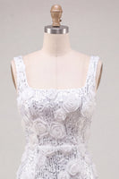 Laden Sie das Bild in den Galerie-Viewer, Homecoming-Kleid mit elfenbeinfarbenem Quadratausschnitt und Bodycon-Pailletten mit 3D-Blumen