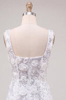 Laden Sie das Bild in den Galerie-Viewer, Homecoming-Kleid mit elfenbeinfarbenem Quadratausschnitt und Bodycon-Pailletten mit 3D-Blumen