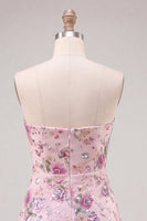 Laden Sie das Bild in den Galerie-Viewer, Trägerloses rosa A-Line-Blumenpailletten-Homecoming-Kleid