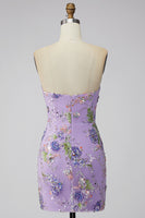 Laden Sie das Bild in den Galerie-Viewer, Rosa Bodycon Trägerloses Blumen Pailletten Kurzes Abendkleid