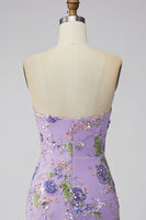 Laden Sie das Bild in den Galerie-Viewer, Rosa Bodycon Trägerloses Blumen Pailletten Kurzes Abendkleid