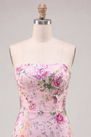 Laden Sie das Bild in den Galerie-Viewer, Rosa Bodycon Trägerloses Blumenpailletten-Homecoming-Kleid