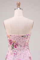 Laden Sie das Bild in den Galerie-Viewer, Rosa Bodycon Trägerloses Blumenpailletten-Homecoming-Kleid