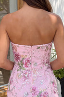 Laden Sie das Bild in den Galerie-Viewer, Rosa Bodycon Trägerloses Blumenpailletten-Homecoming-Kleid