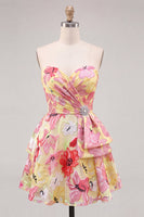 Laden Sie das Bild in den Galerie-Viewer, Rosa A-Linie Sweetheart Sweetheart Flower, gerafftes Homecoming-Kleid mit Perlen