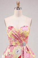 Laden Sie das Bild in den Galerie-Viewer, Rosa A-Linie Sweetheart Sweetheart Flower, gerafftes Homecoming-Kleid mit Perlen