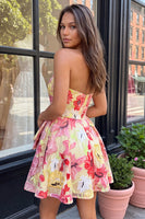 Laden Sie das Bild in den Galerie-Viewer, Rosa A-Linie Sweetheart Sweetheart Flower, gerafftes Homecoming-Kleid mit Perlen