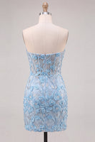 Laden Sie das Bild in den Galerie-Viewer, Himmelblaues Sweetheart-Korsett, blumig-applikiertes enges Homecoming-Kleid mit Schlitz