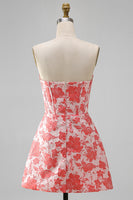 Laden Sie das Bild in den Galerie-Viewer, Sweetheart Rotes Korsett Bodycon Blumen Gerafftes Kurzes Abendkleid