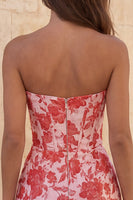 Laden Sie das Bild in den Galerie-Viewer, Sweetheart Rotes Korsett, Bodycon Blumen, gerafftes kurzes Homecoming-Kleid